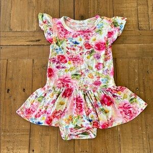Posh peanut bamboo skirted cap sleeve bodysuit wildflowers butterfly